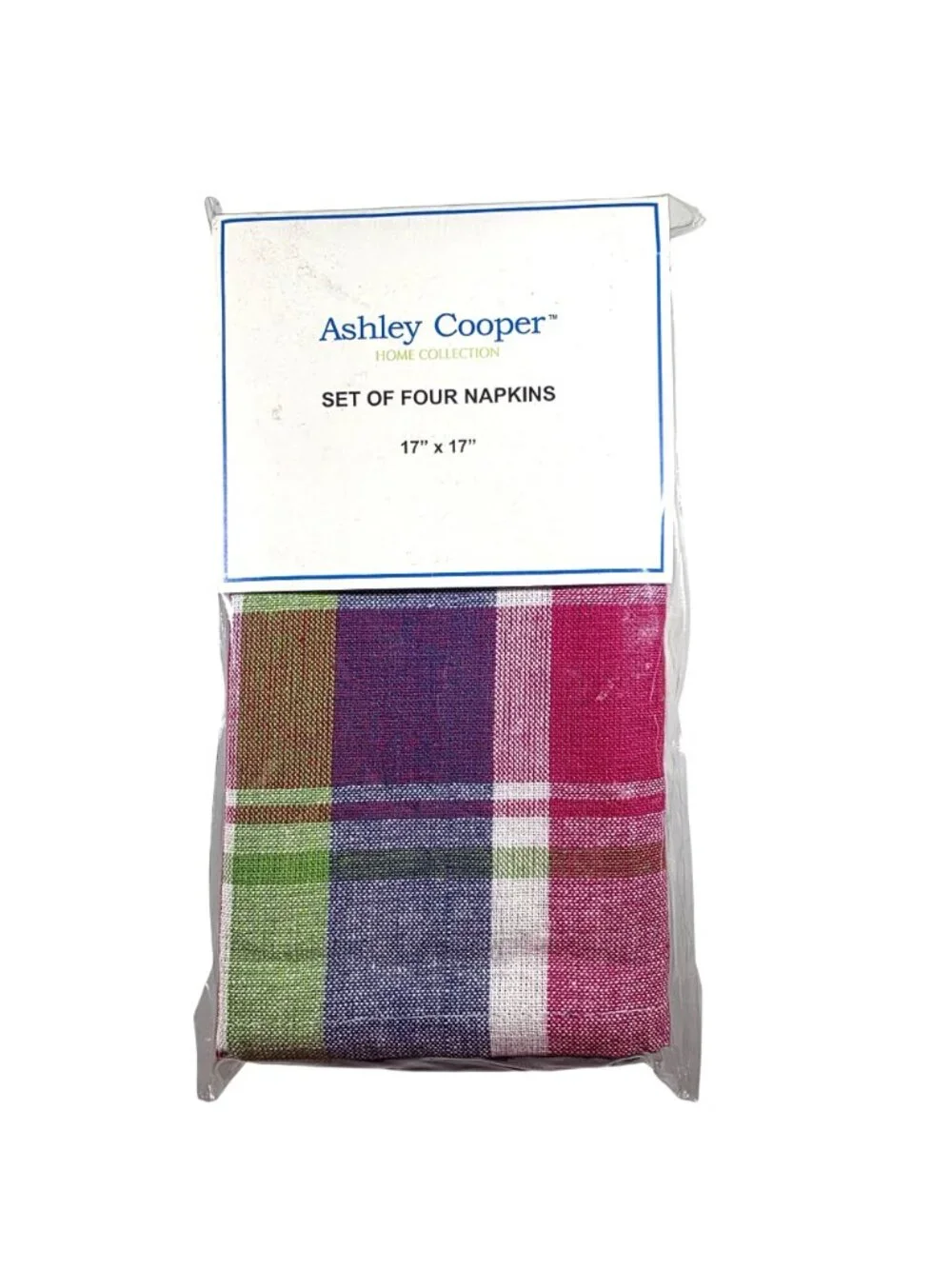 Set Of 4 Plaid Cotton Napkins Ashley Cooper Ardsley blue red green table linens